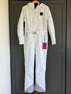 OOSC l Women's White Luxury Print Chic Ski Suit | L